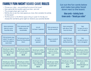Graham Behavior Services Family Game Night Rules and Cut-Outs